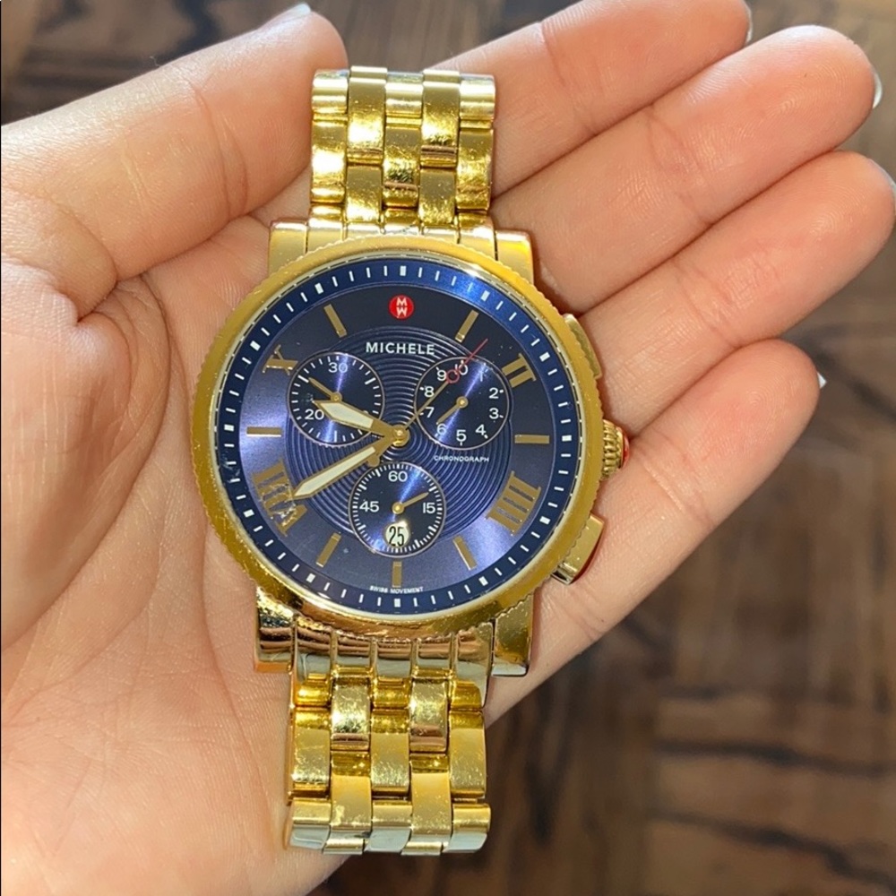 Michele Sport Sail gold watch with blue face
